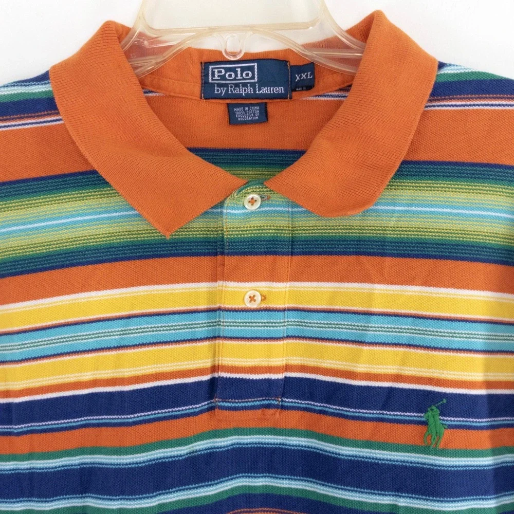 Vintage Polo Ralph Lauren Men's XXL Multicolor Striped Mesh Polo Shirt